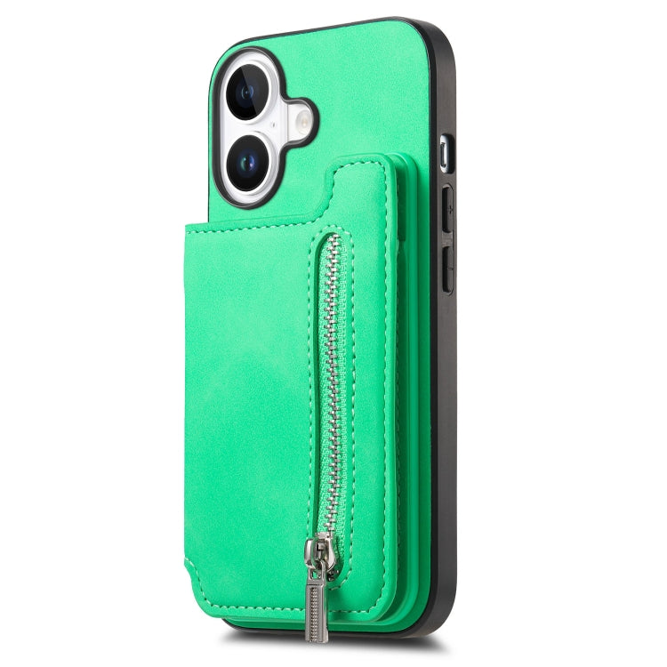 For iPhone 16 Retro MagSafe Zipper Wallet Card Bag Back Phone Case