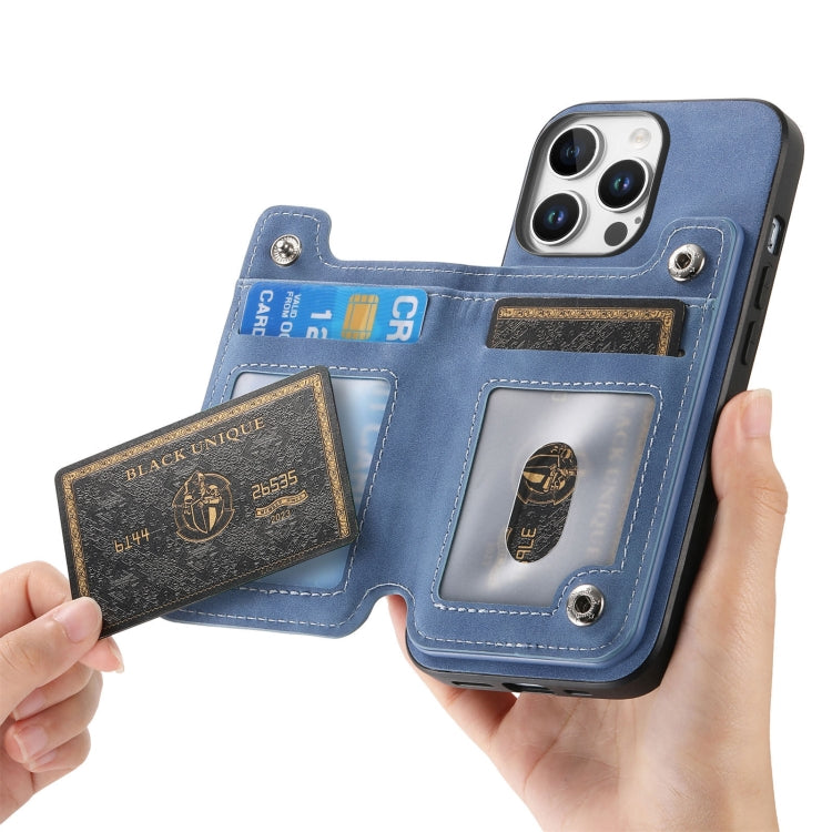 For iPhone 15 Pro Retro MagSafe Zipper Wallet Card Bag Back Phone Case