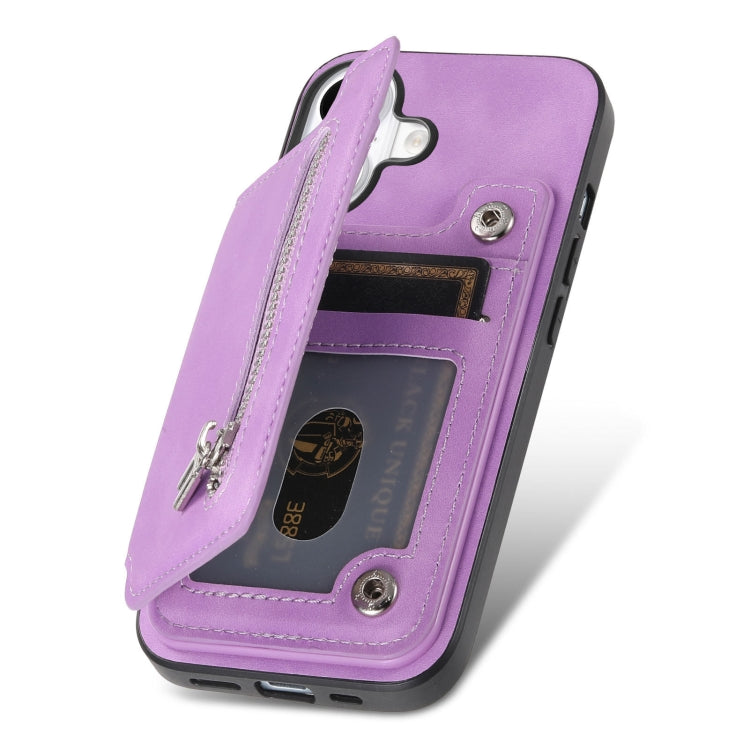 For iPhone 15 Pro Retro MagSafe Zipper Wallet Card Bag Back Phone Case