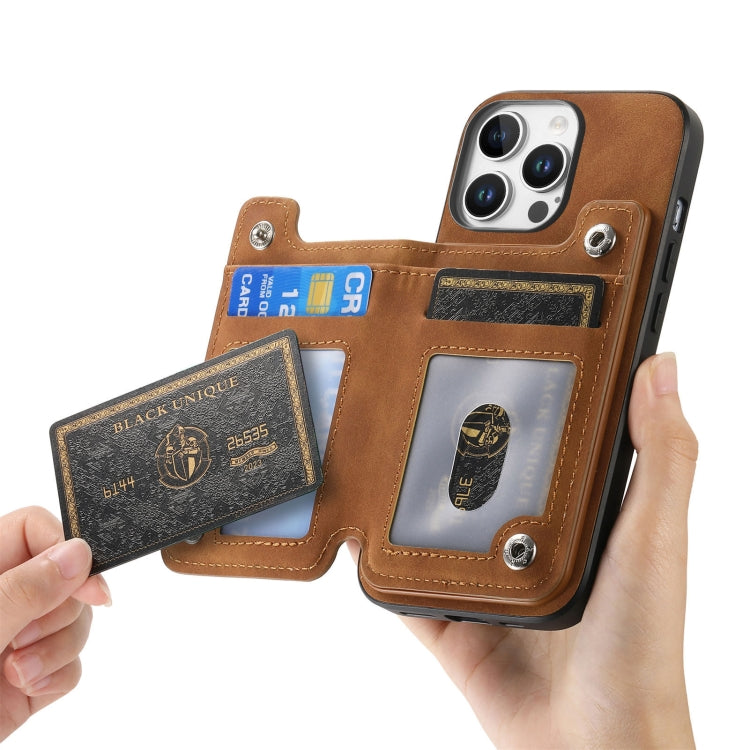 For iPhone 15 Pro Retro MagSafe Zipper Wallet Card Bag Back Phone Case