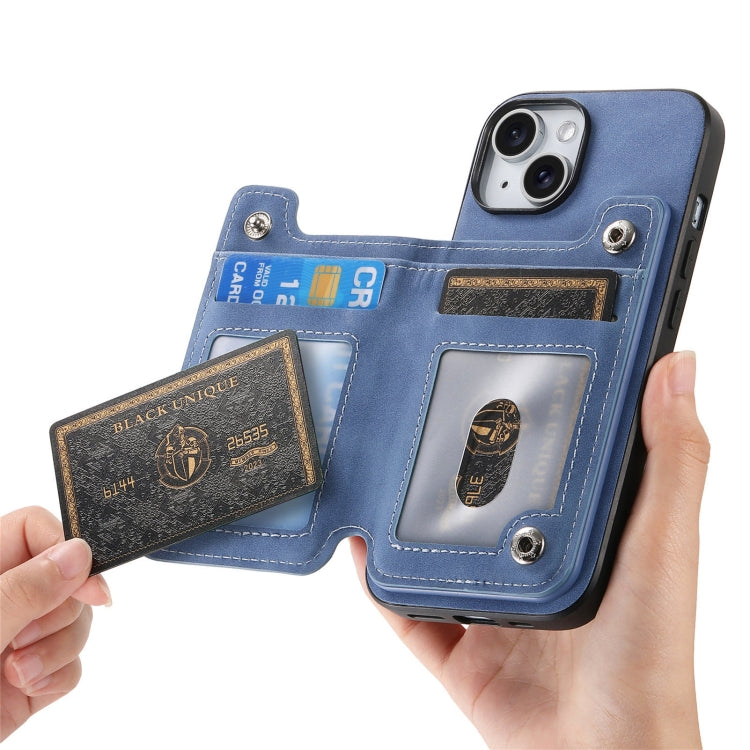 For iPhone 15 Plus Retro MagSafe Zipper Wallet Card Bag Back Phone Case