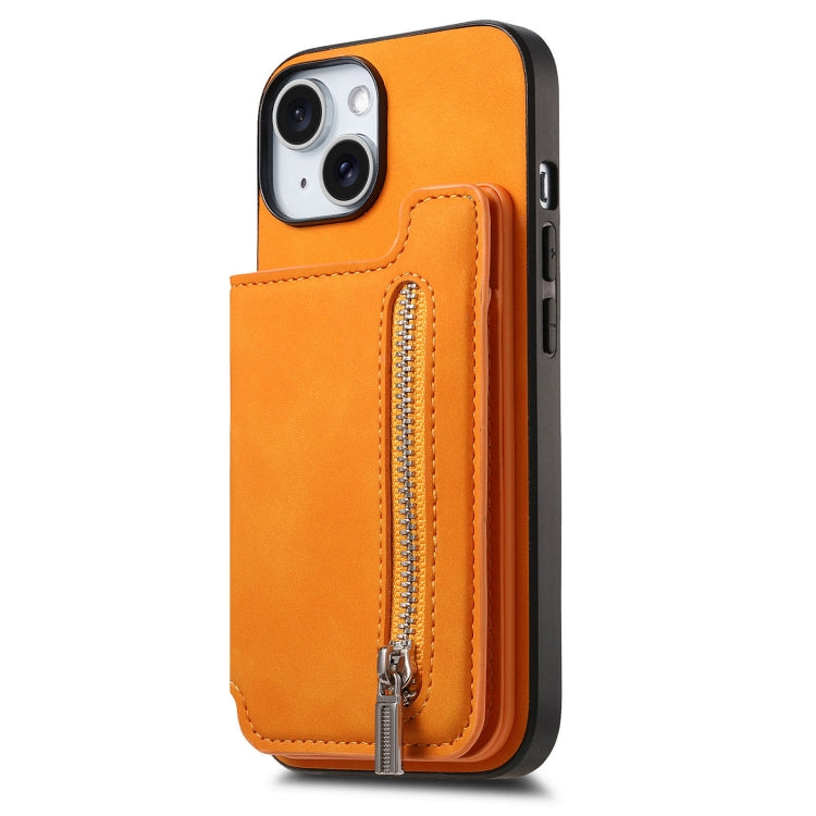 For iPhone 15 Retro MagSafe Zipper Wallet Card Bag Back Phone Case