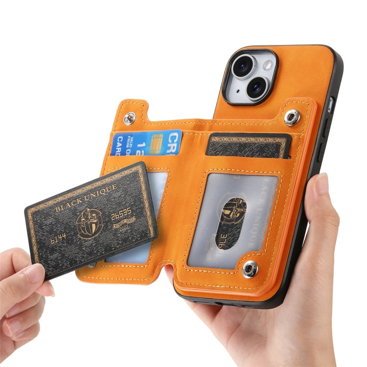For iPhone 15 Retro MagSafe Zipper Wallet Card Bag Back Phone Case