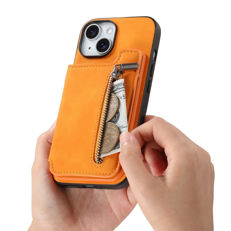 For iPhone 15 Retro MagSafe Zipper Wallet Card Bag Back Phone Case