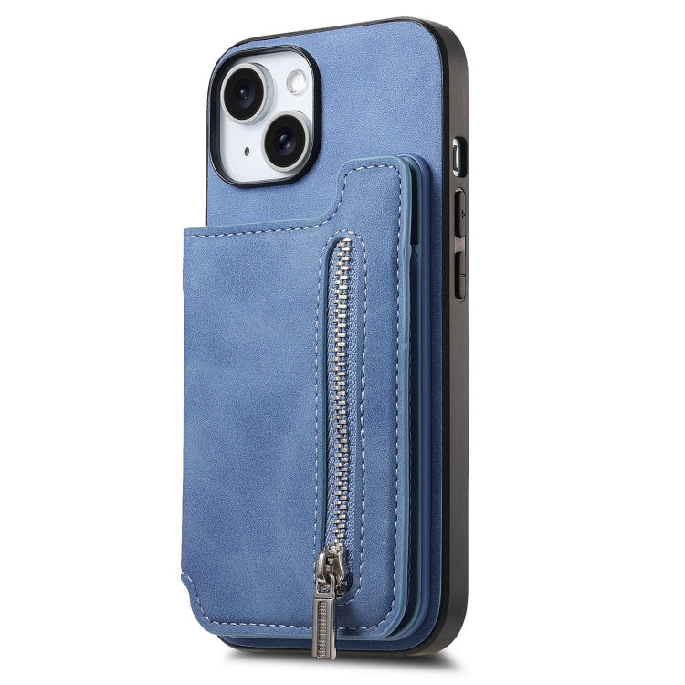 For iPhone 15 Retro MagSafe Zipper Wallet Card Bag Back Phone Case