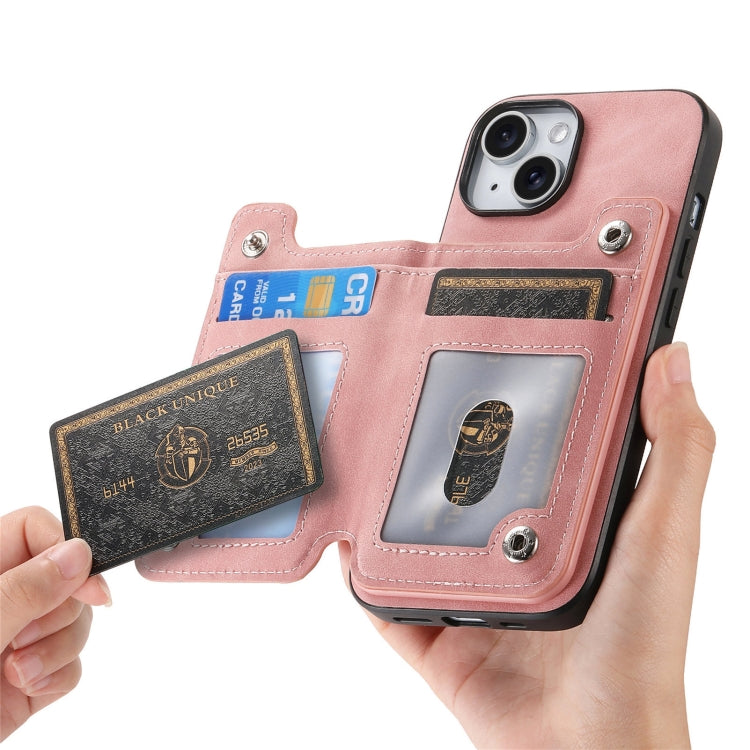 For iPhone 15 Retro MagSafe Zipper Wallet Card Bag Back Phone Case