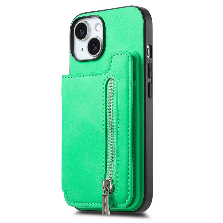 For iPhone 14 Plus Retro MagSafe Zipper Wallet Card Bag Back Phone Case
