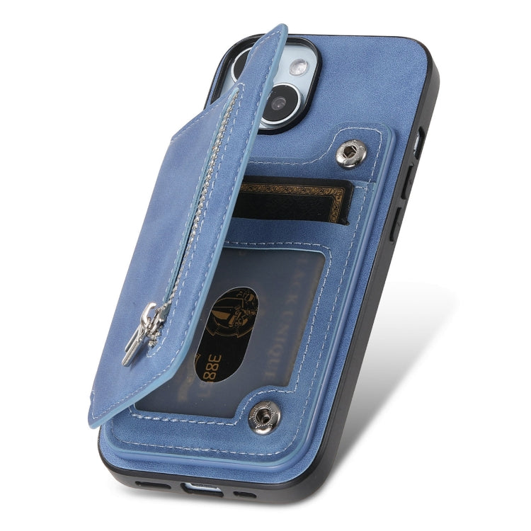 For iPhone 14 Retro MagSafe Zipper Wallet Card Bag Back Phone Case