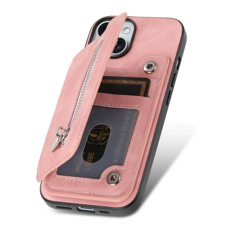 For iPhone 14 Retro MagSafe Zipper Wallet Card Bag Back Phone Case
