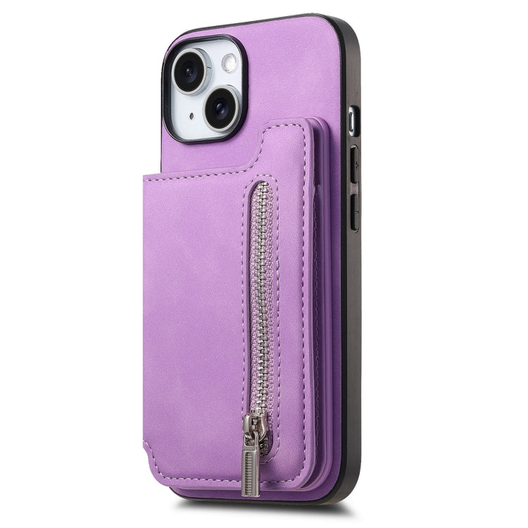 For iPhone 14 Retro MagSafe Zipper Wallet Card Bag Back Phone Case