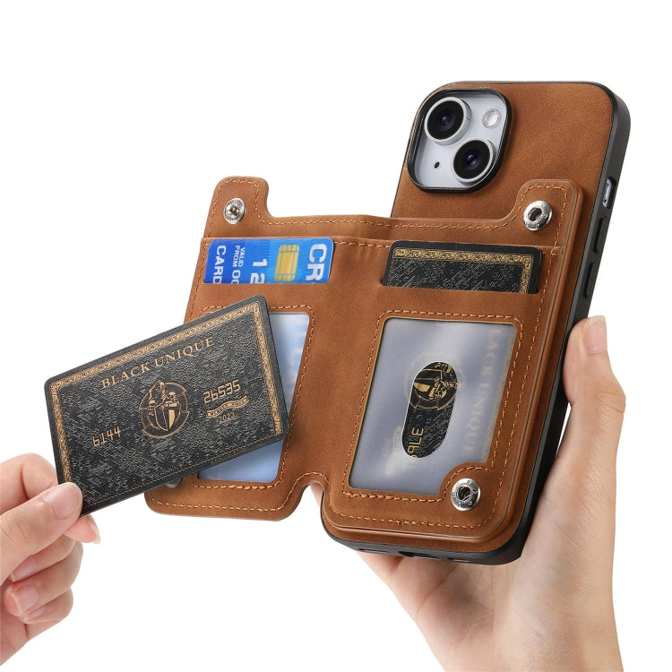 For iPhone 14 Retro MagSafe Zipper Wallet Card Bag Back Phone Case