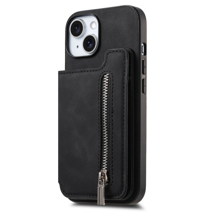 For iPhone 14 Retro MagSafe Zipper Wallet Card Bag Back Phone Case