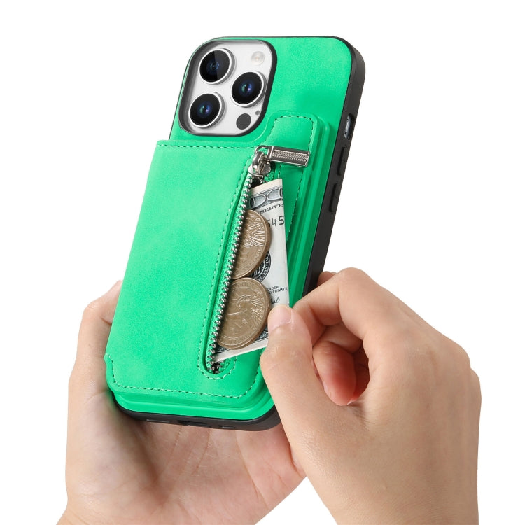 For iPhone 14 Pro Retro MagSafe Zipper Wallet Card Bag Back Phone Case