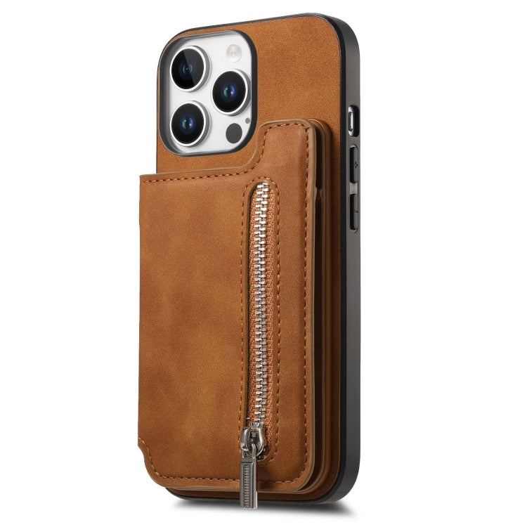 For iPhone 14 Pro Retro MagSafe Zipper Wallet Card Bag Back Phone Case