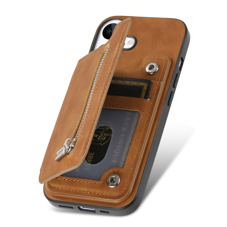 For iPhone 14 Pro Retro MagSafe Zipper Wallet Card Bag Back Phone Case