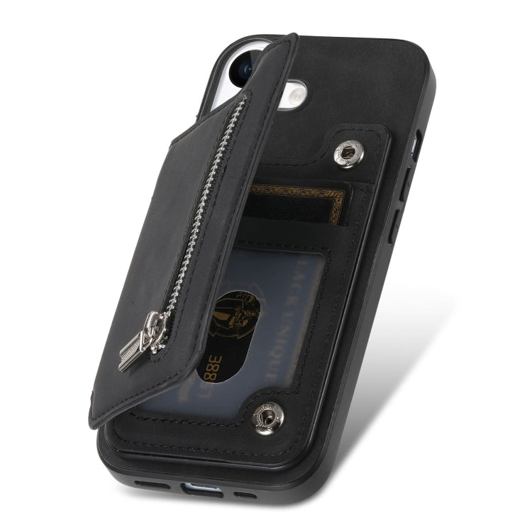 For iPhone 14 Pro Retro MagSafe Zipper Wallet Card Bag Back Phone Case