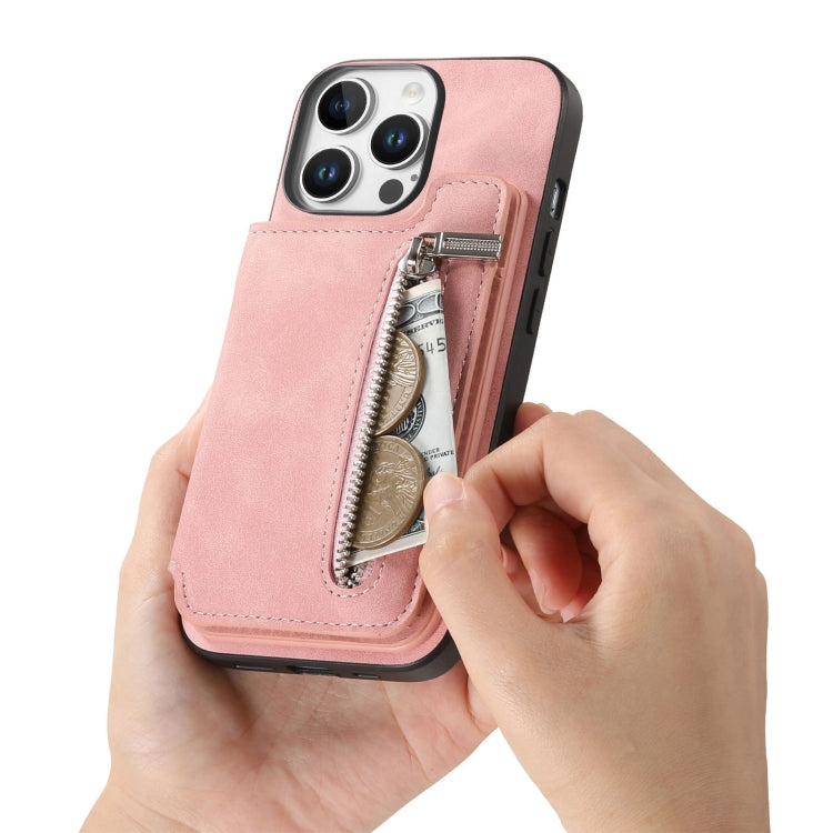 For iPhone 14 Pro Max Retro MagSafe Zipper Wallet Card Bag Back Phone Case