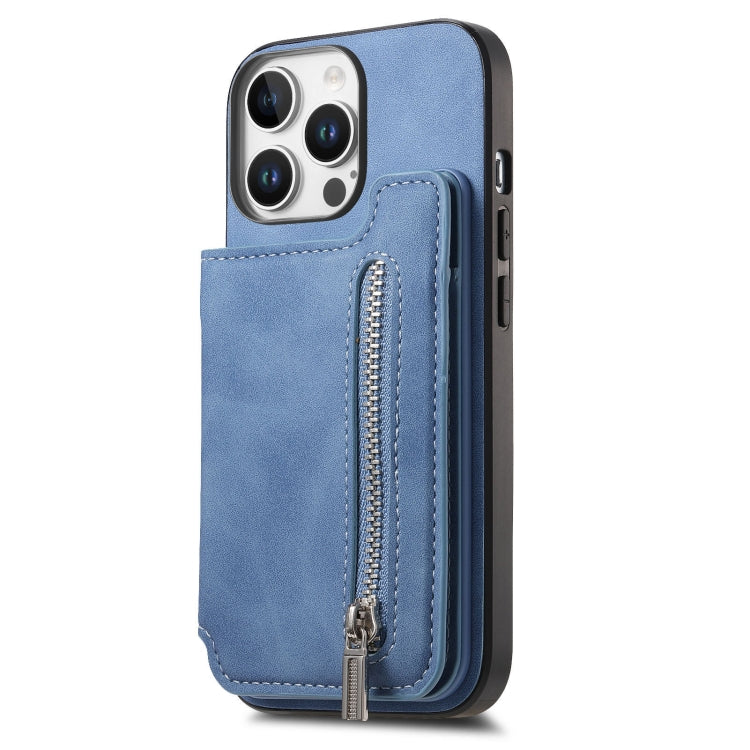 For iPhone 13 Pro Retro MagSafe Zipper Wallet Card Bag Back Phone Case