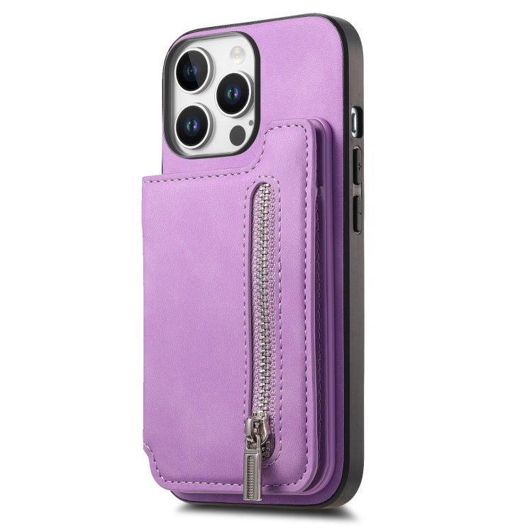 For iPhone 13 Pro Retro MagSafe Zipper Wallet Card Bag Back Phone Case