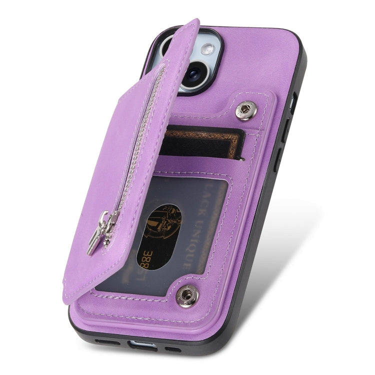 For iPhone 13 Retro MagSafe Zipper Wallet Card Bag Back Phone Case