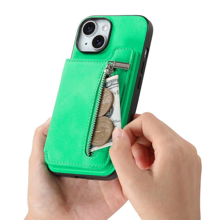 For iPhone 13 Retro MagSafe Zipper Wallet Card Bag Back Phone Case