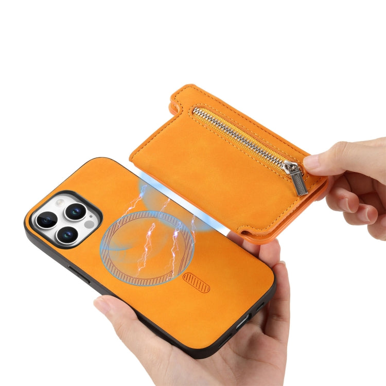 For iPhone 12 Pro Max Retro MagSafe Zipper Wallet Card Bag Back Phone Case