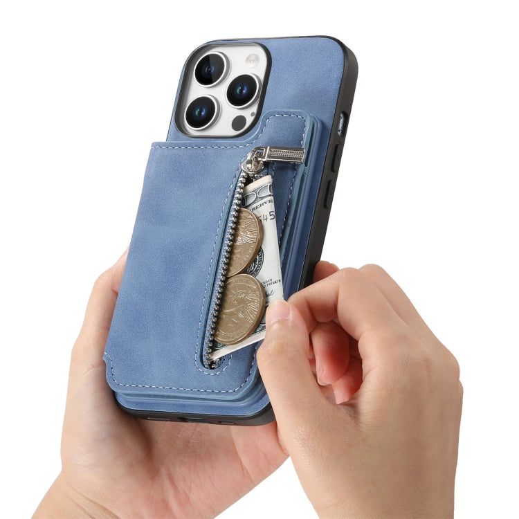 For iPhone 11 Pro Max Retro MagSafe Zipper Wallet Card Bag Back Phone Case
