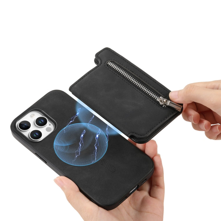 For iPhone 11 Pro Max Retro MagSafe Zipper Wallet Card Bag Back Phone Case