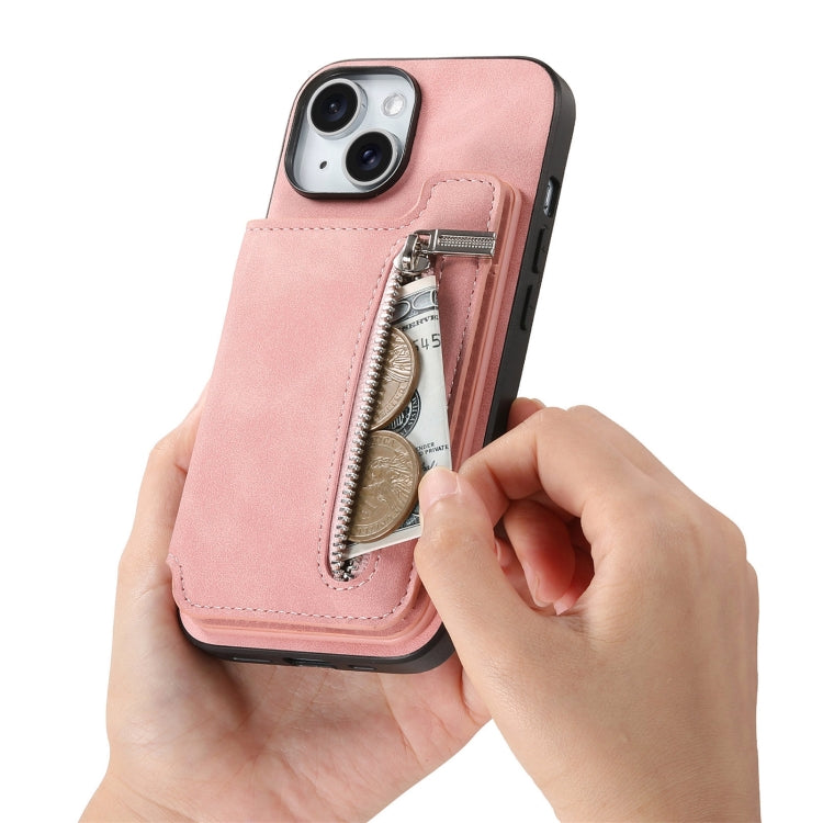 For iPhone 11 Pro Retro MagSafe Zipper Wallet Card Bag Back Phone Case