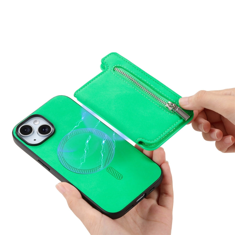 For iPhone 11 Pro Retro MagSafe Zipper Wallet Card Bag Back Phone Case