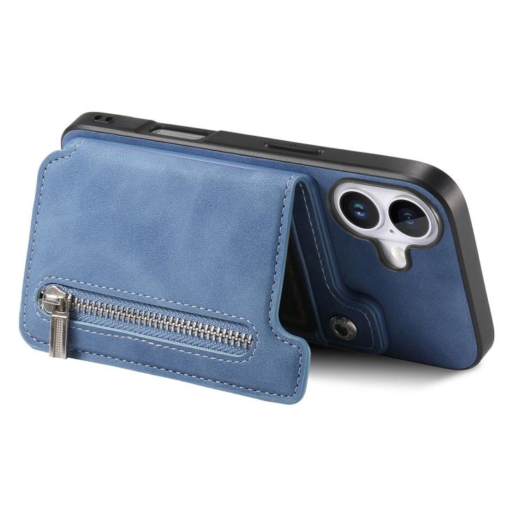 For iPhone 17 Retro MagSafe Zipper Wallet Card Bag Back Phone Case