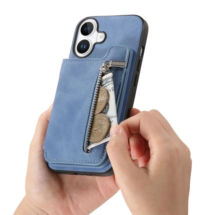 For iPhone 17 Retro MagSafe Zipper Wallet Card Bag Back Phone Case