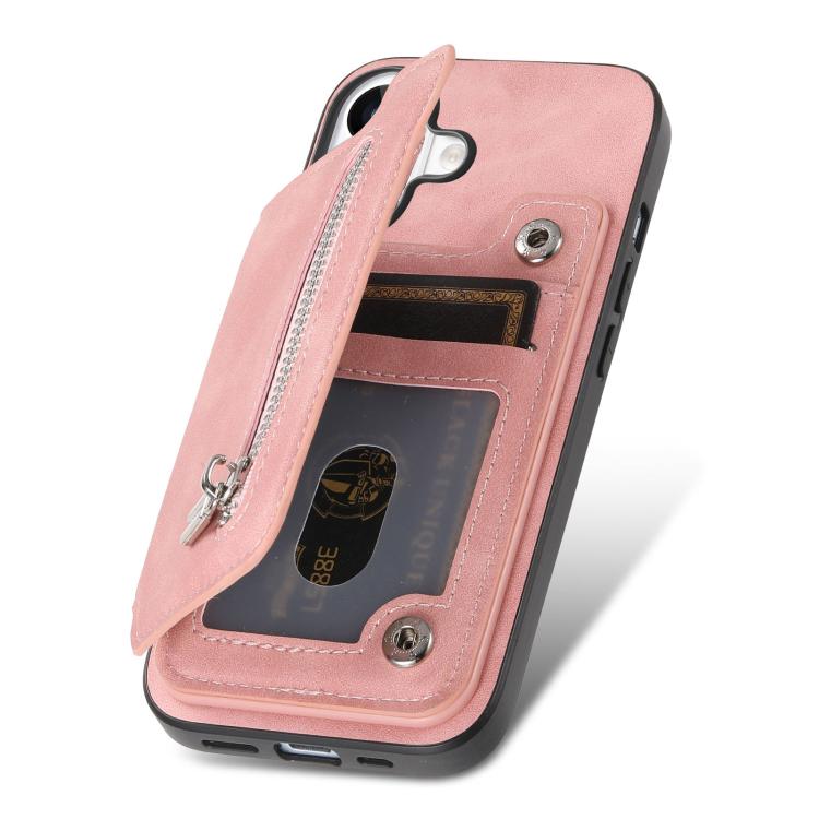 For iPhone 17 Retro MagSafe Zipper Wallet Card Bag Back Phone Case