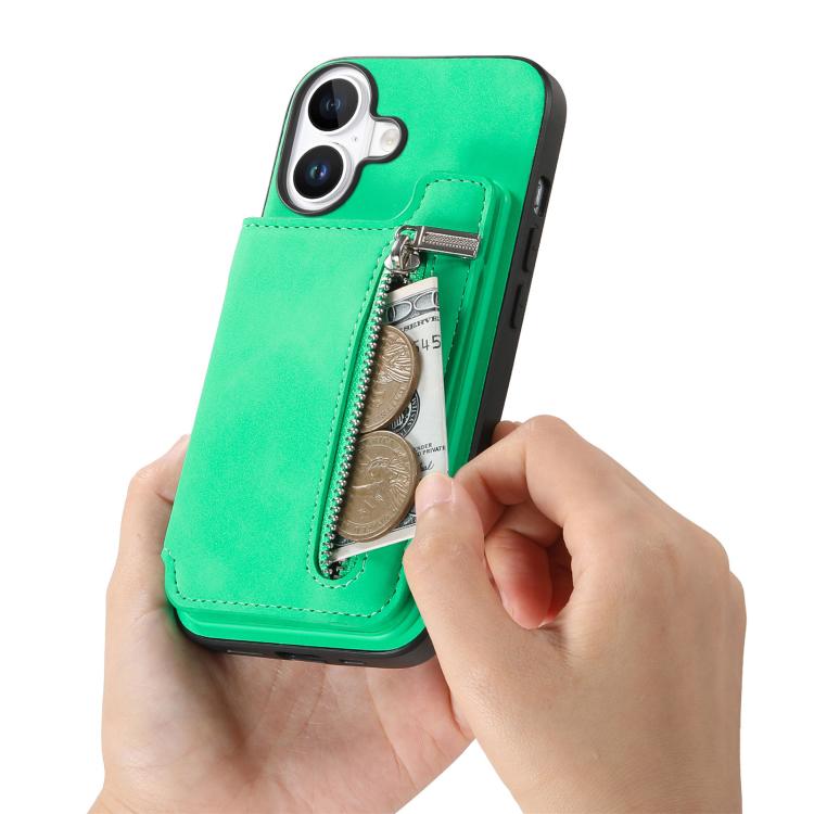 For iPhone 17 Retro MagSafe Zipper Wallet Card Bag Back Phone Case