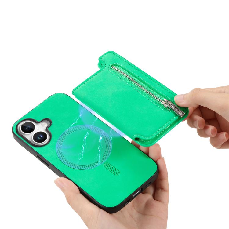 For iPhone 17 Retro MagSafe Zipper Wallet Card Bag Back Phone Case
