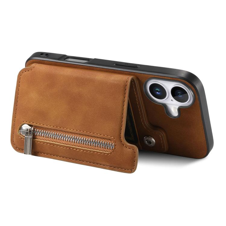 For iPhone 17 Retro MagSafe Zipper Wallet Card Bag Back Phone Case