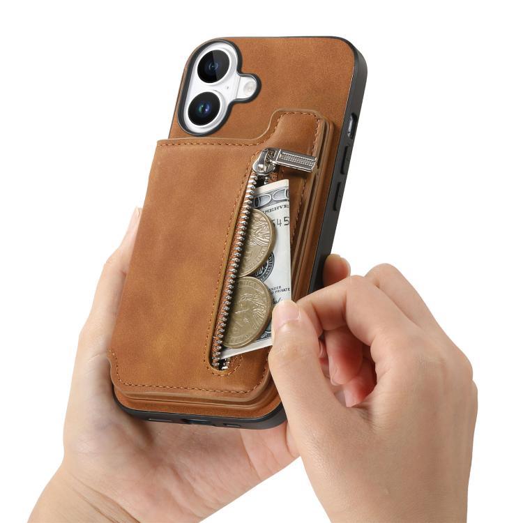 For iPhone 17 Retro MagSafe Zipper Wallet Card Bag Back Phone Case