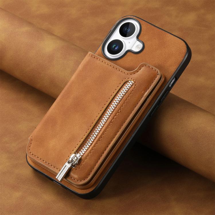 For iPhone 17 Retro MagSafe Zipper Wallet Card Bag Back Phone Case
