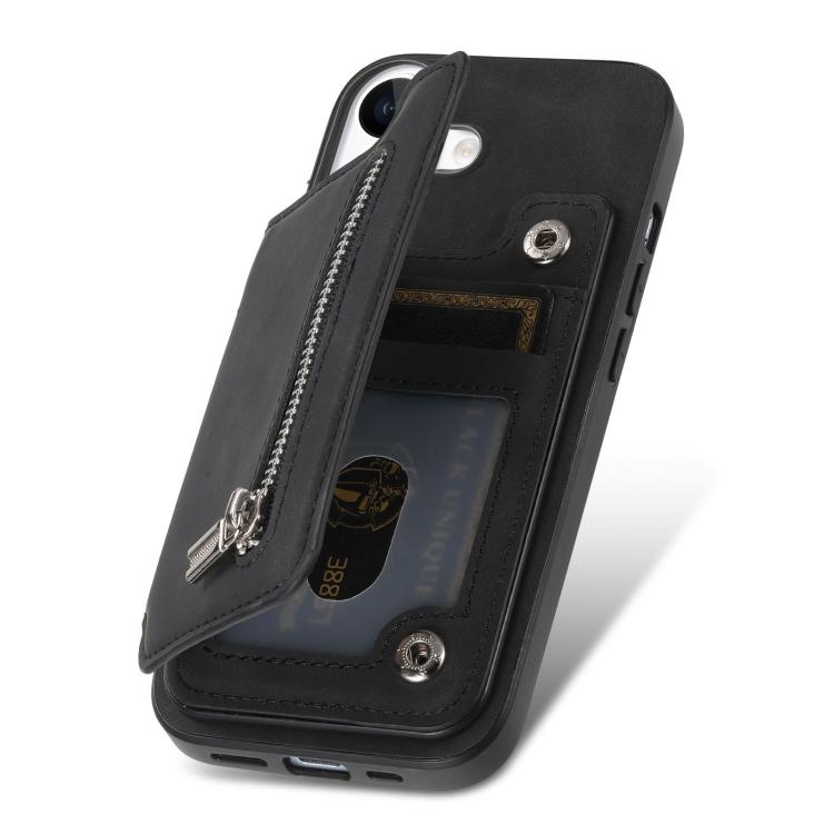 For iPhone 17 Retro MagSafe Zipper Wallet Card Bag Back Phone Case
