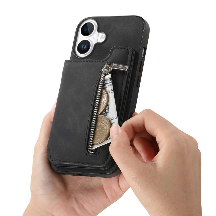 For iPhone 17 Retro MagSafe Zipper Wallet Card Bag Back Phone Case