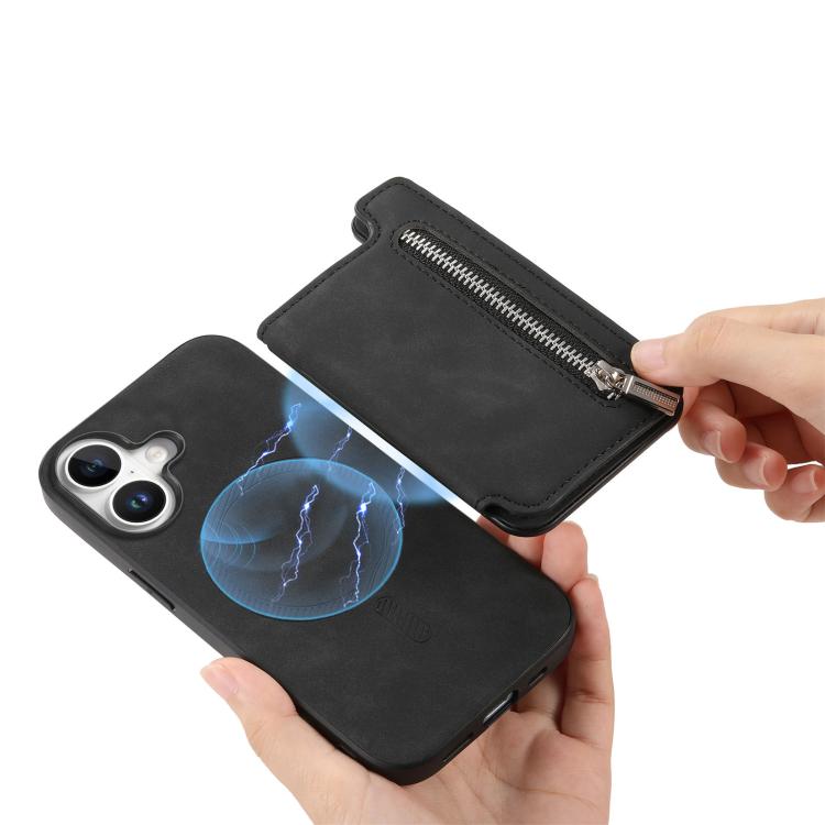 For iPhone 17 Retro MagSafe Zipper Wallet Card Bag Back Phone Case
