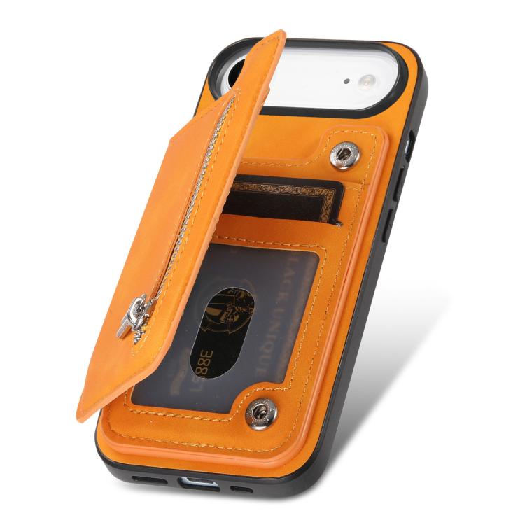 For iPhone Air Retro MagSafe Zipper Wallet Card Bag Back Phone Case