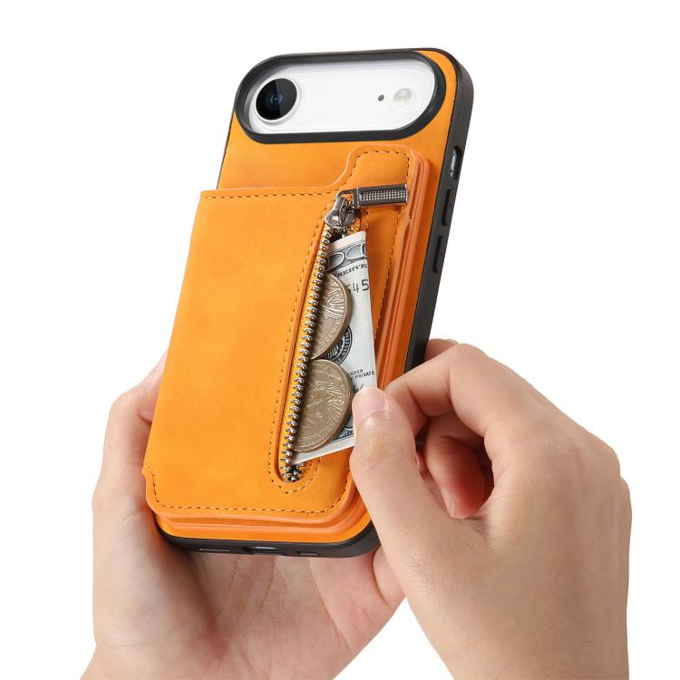 For iPhone Air Retro MagSafe Zipper Wallet Card Bag Back Phone Case