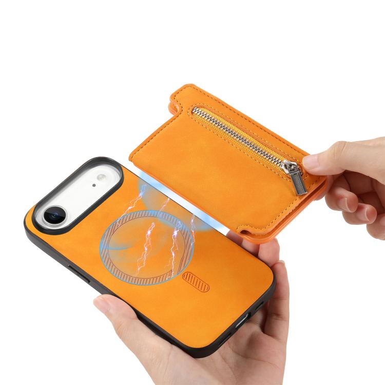 For iPhone Air Retro MagSafe Zipper Wallet Card Bag Back Phone Case