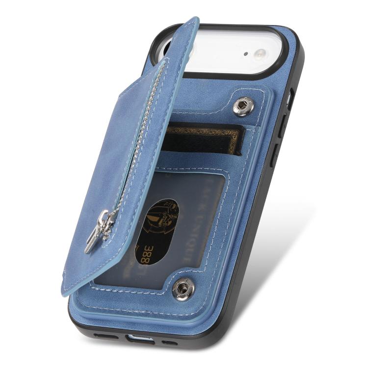 For iPhone Air Retro MagSafe Zipper Wallet Card Bag Back Phone Case