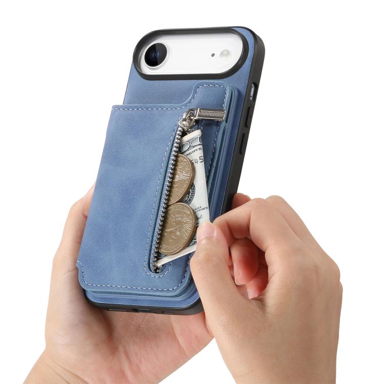 For iPhone Air Retro MagSafe Zipper Wallet Card Bag Back Phone Case