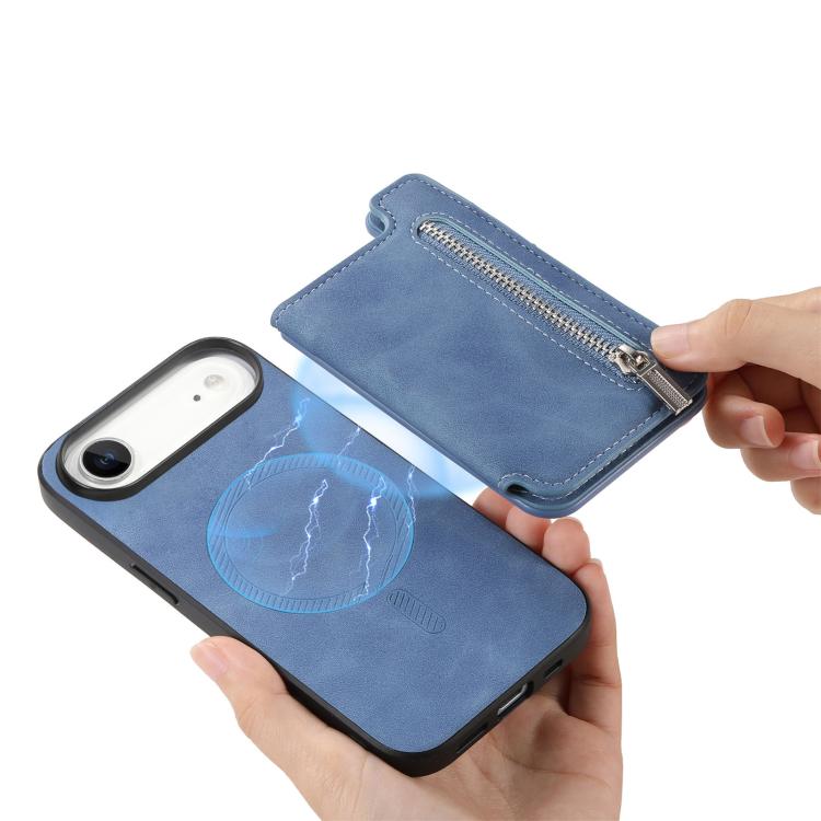 For iPhone Air Retro MagSafe Zipper Wallet Card Bag Back Phone Case