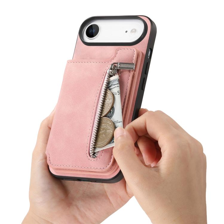 For iPhone Air Retro MagSafe Zipper Wallet Card Bag Back Phone Case
