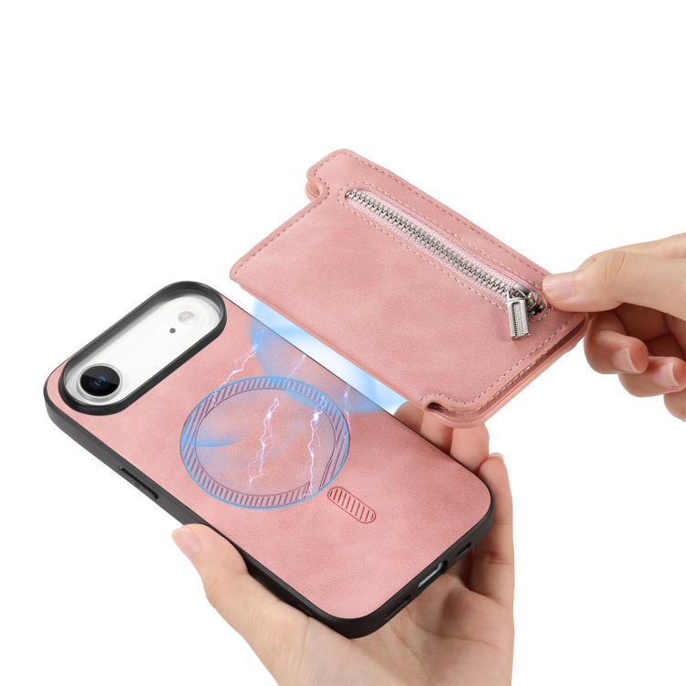For iPhone Air Retro MagSafe Zipper Wallet Card Bag Back Phone Case