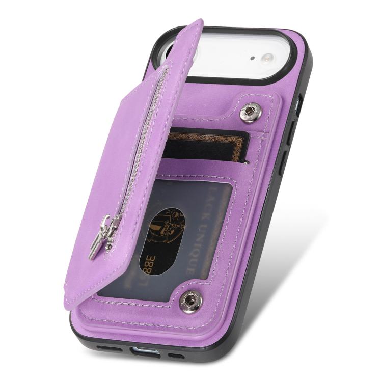For iPhone Air Retro MagSafe Zipper Wallet Card Bag Back Phone Case